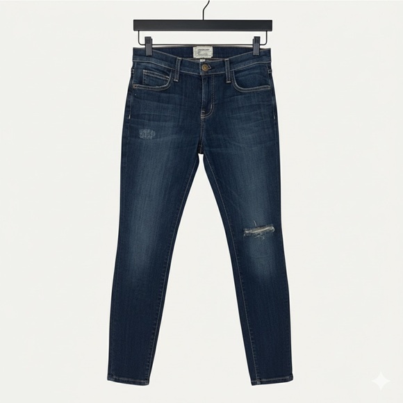 Current/Elliott Denim - Current/Elliott The Stiletto Skinny Jeans Dark Wash Distressed Size 27